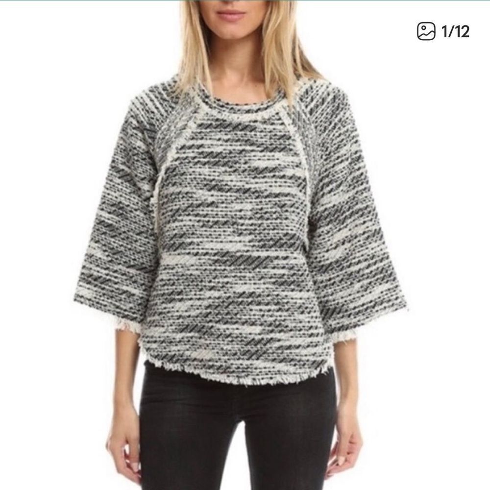 IRO Licia Tweed Boxy Fringe Sweater Black White